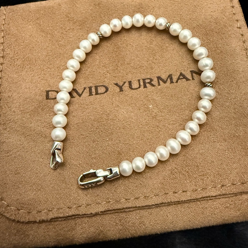 David Yurman White Pearl Bracelet with Silver Accents
